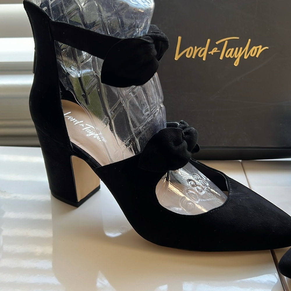 Beautiful black suede zip back shoe . Worn one time inside . Lucie   USA 8 1/2.